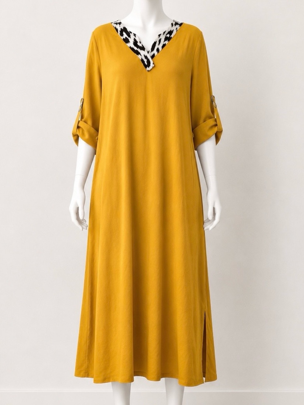 Bize Mustard Yellow Flowy Midi Dress w/ Pockets Size 1